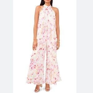 1.STATE jumpsuit wide leg halter Floral white pink size s new